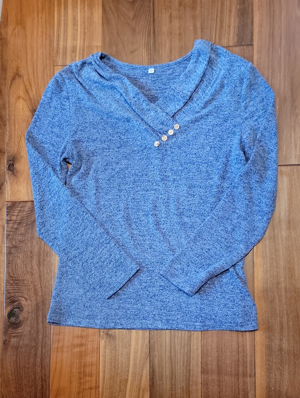 Women’s Heather Blue V-Neck Button Trim Sweater